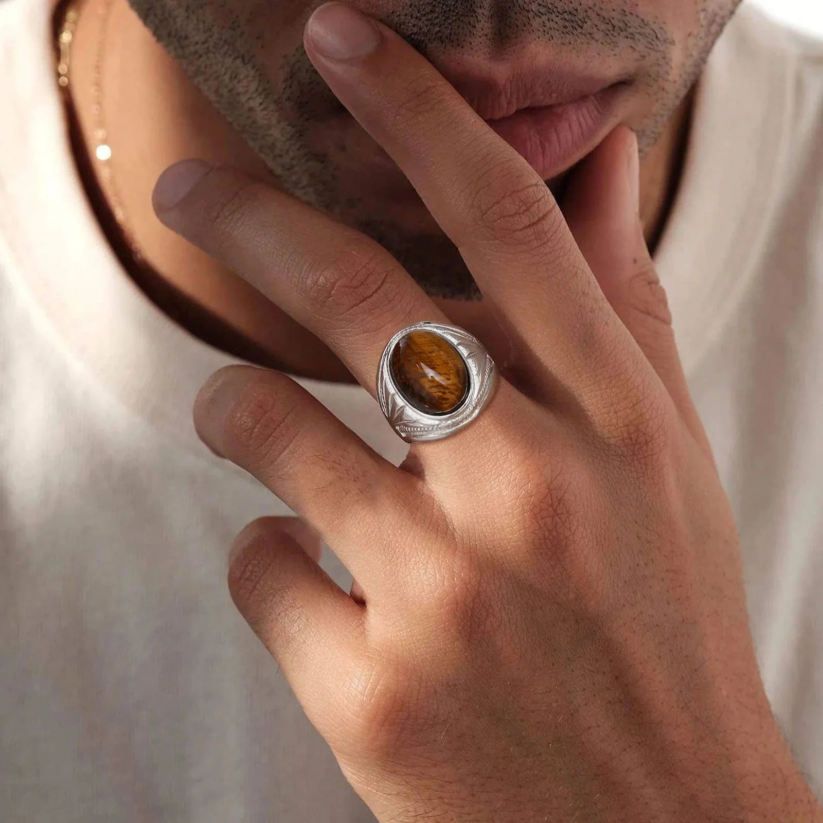 Tigerøye ring for menn