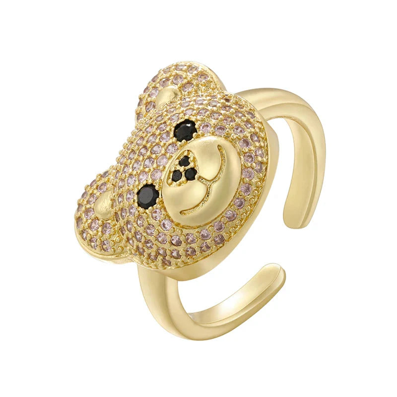 Bjørne Ring med Sten i Guld og Rosa