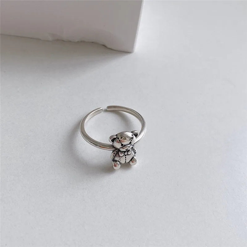 Retro sølv bjørne ring