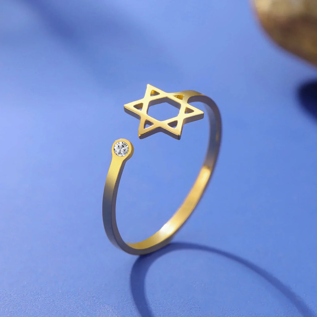 Öppen ring med den judiska symbolen Davidsstjärna i guld