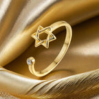Åpen ring for dame med Davidsstjernen, jødisk symbol, gull