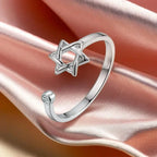 Åpen ring for dame med Davidsstjernen, jødisk symbol, sølv