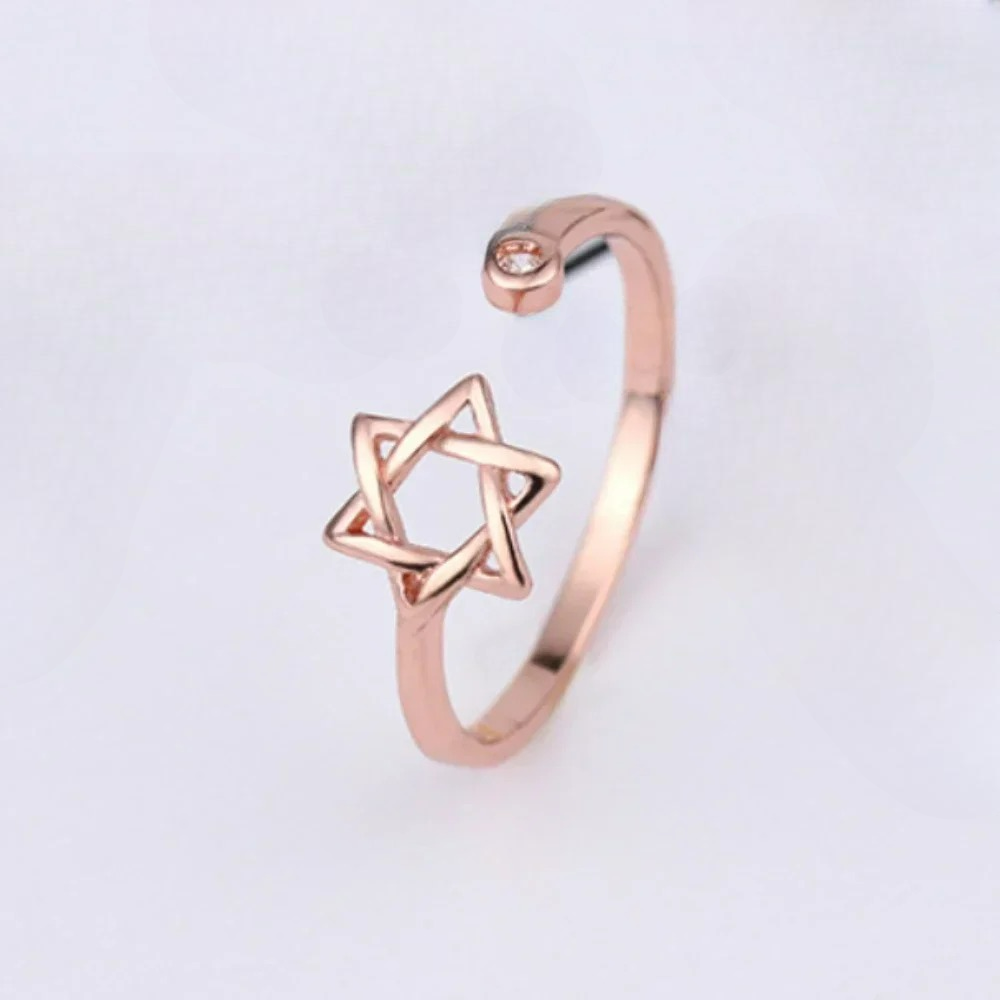 Åpen ring for dame med Davidsstjernen, jødisk symbol, roségull