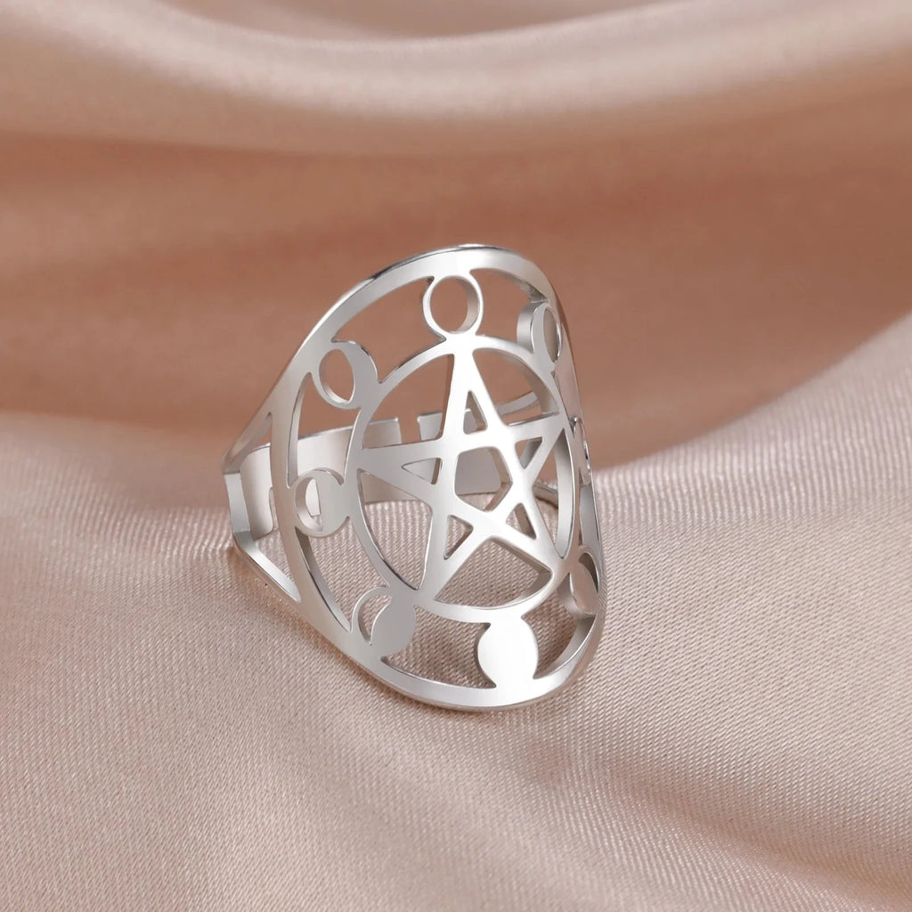 Bague Pentacle Sorcellerie Anneau Wiccan argent