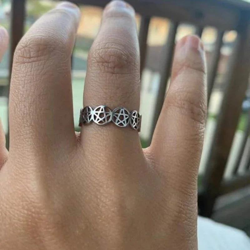 Pentakelring Trolddom Kvinde Wiccan sølvring