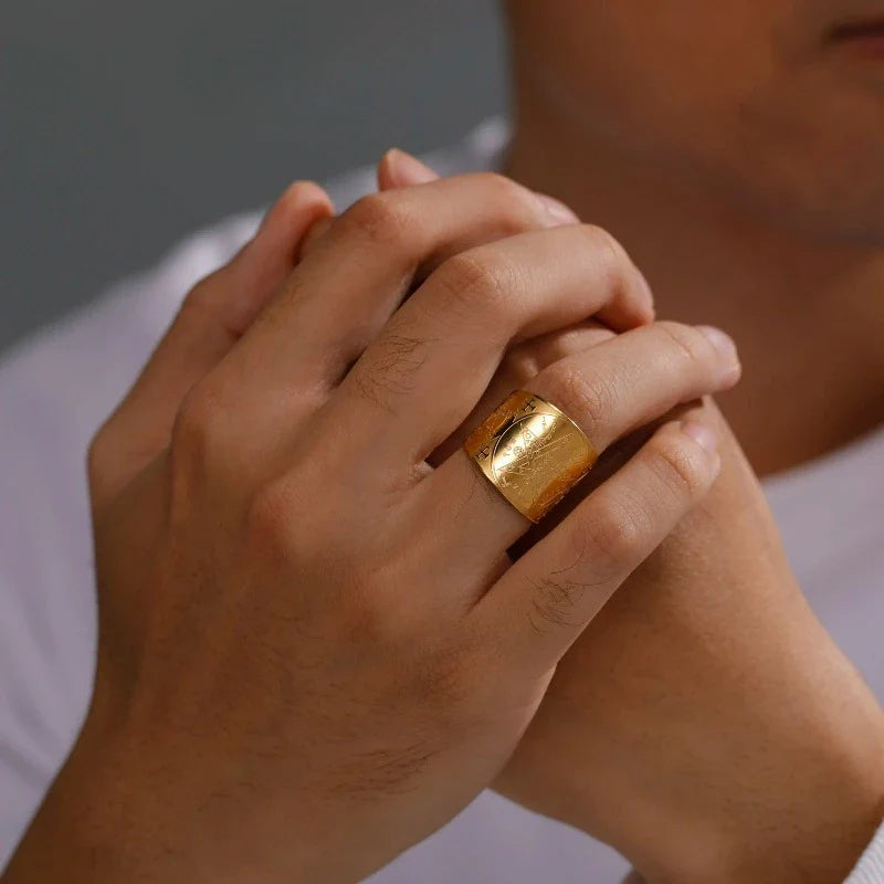 Ring Pentagram Tetragram Witchcraft Trolldom gull