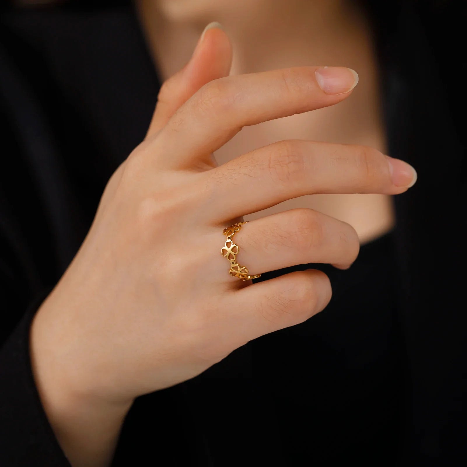 Retro ring med firkløver til kvinder guld