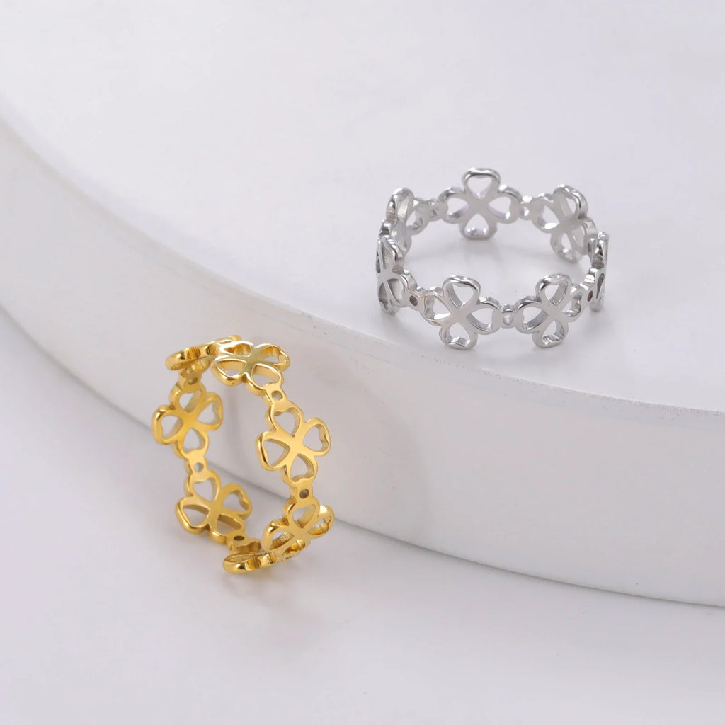 Bague Rétro avec Trèfles à 4 Feuilles pour Femme or