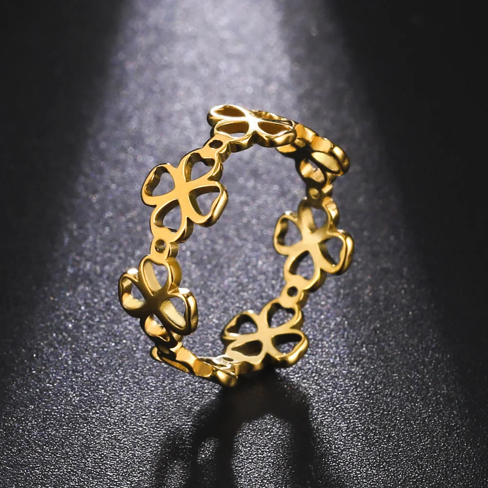 Retro ring med firkløver til kvinder guld