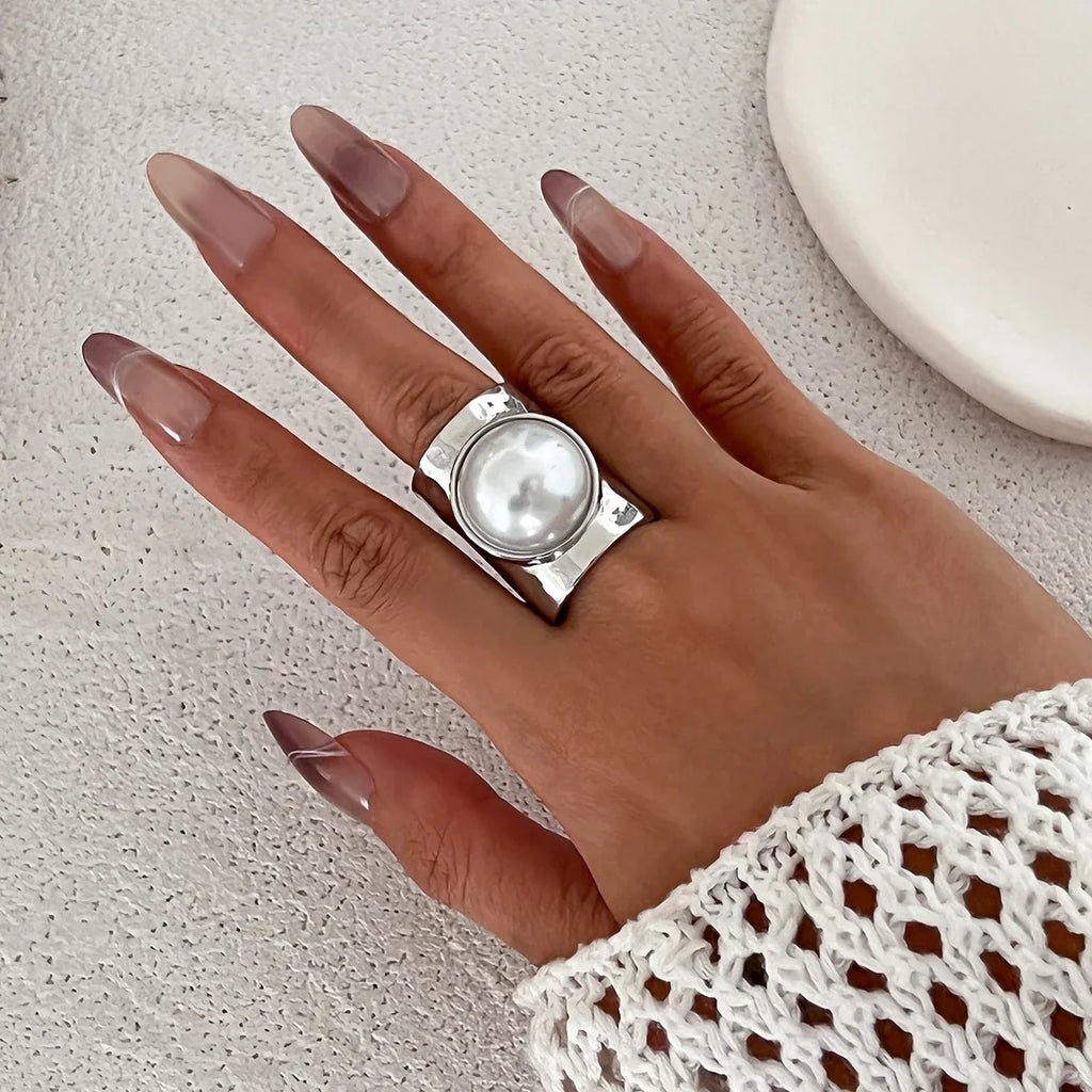 Bague Rétro Femme avec Perle argent