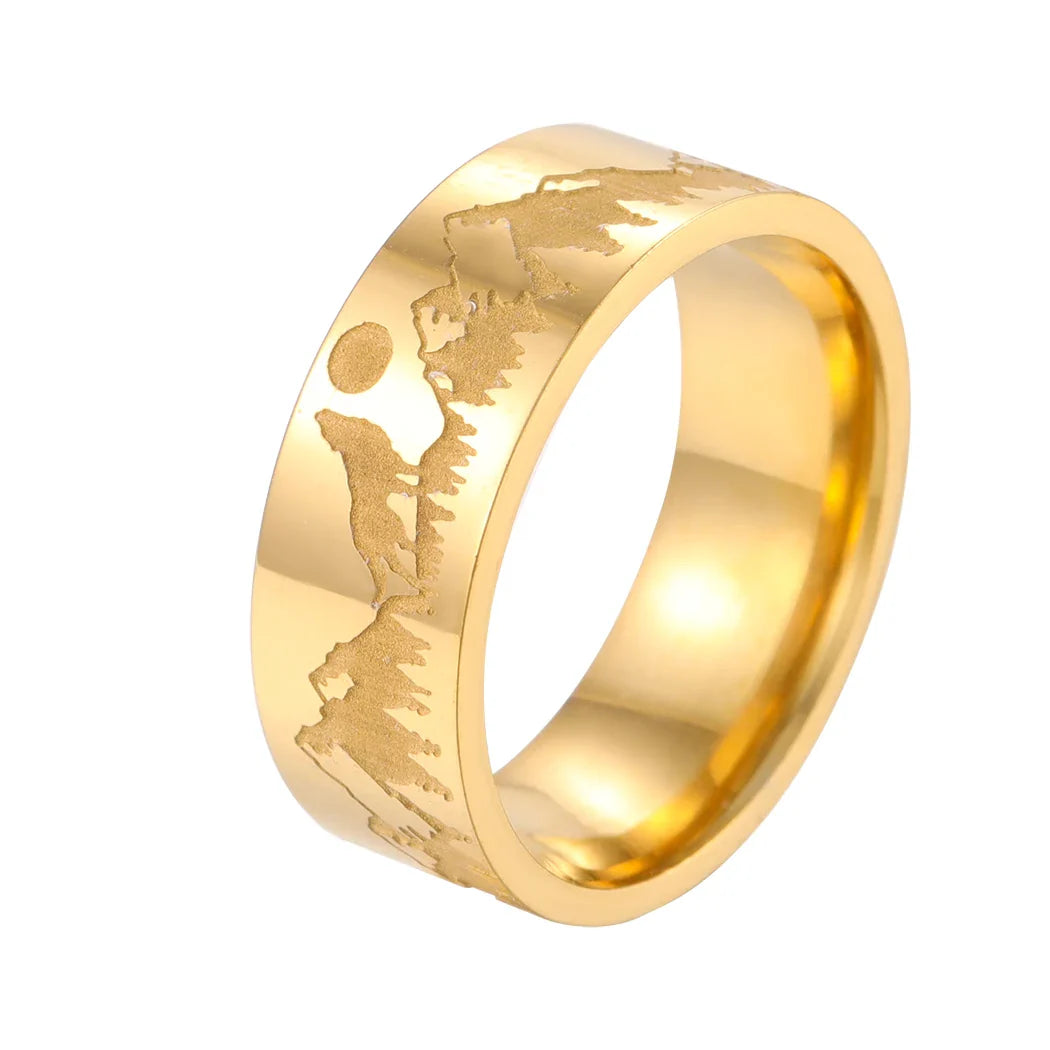 Bague Rétro Montagnes Lion et Soleil or