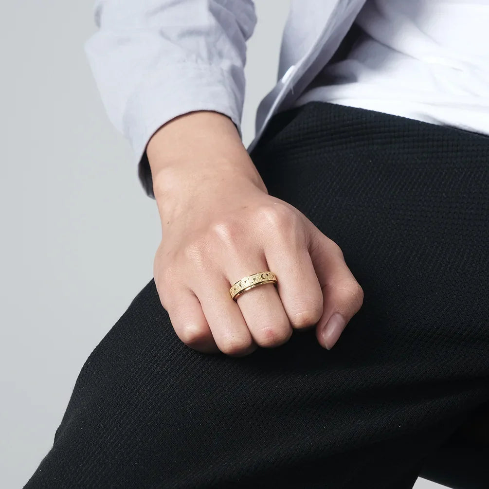 Bague Rotative avec Croissants de Lune pour Homme or