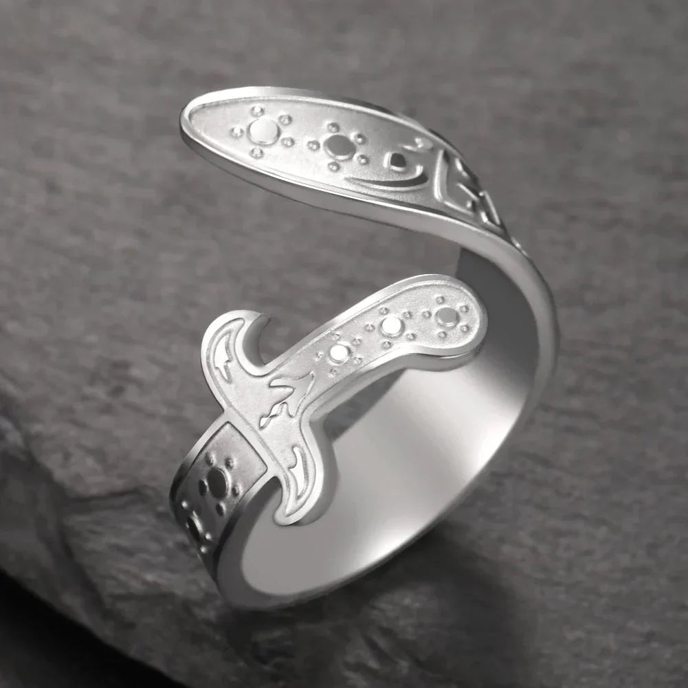 Ring med Ali Zulfiqar-sverd, arabisk symbol, sølv