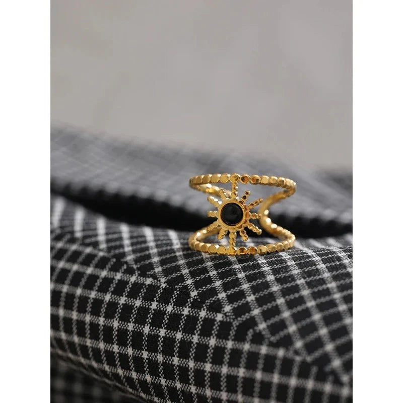 Bague Soleil Avec Pierre Noire