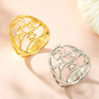 Symbolisk judisk ring med hebreisk gravyr, Davidsstjärna och Haï Chai, guld