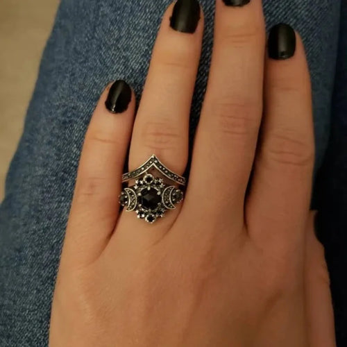 Triple Måne Ring Trolddom Kvinde Wiccan sort