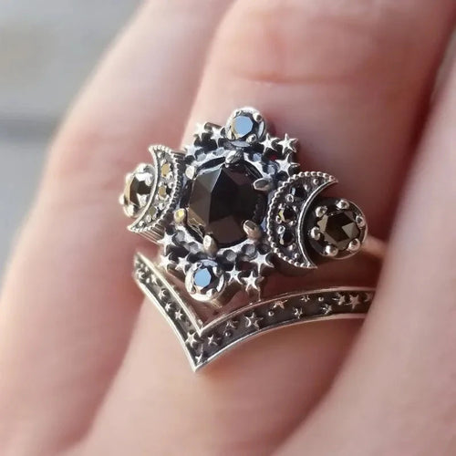 Triple Måne Ring Trolddom Kvinde Wiccan sort
