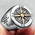 Vintage kompass rose ring for menn sølv og gull