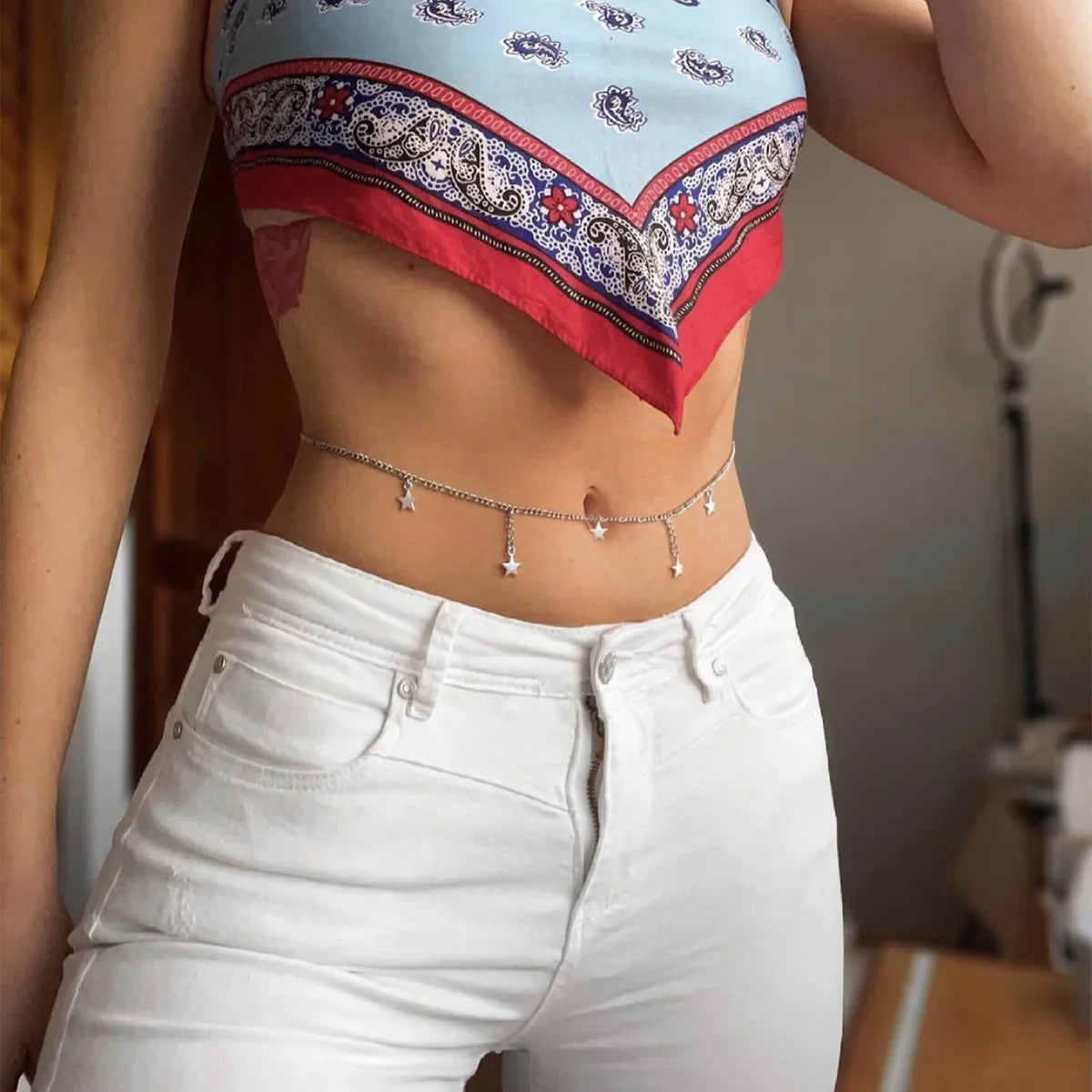 Šperk na pas a řetěz na boky pro ženy - Stříbrný ozdobný pás na břicho