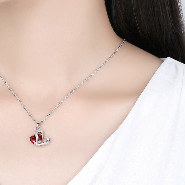 Hjerte Smykker Halskæde og Øreringe rød