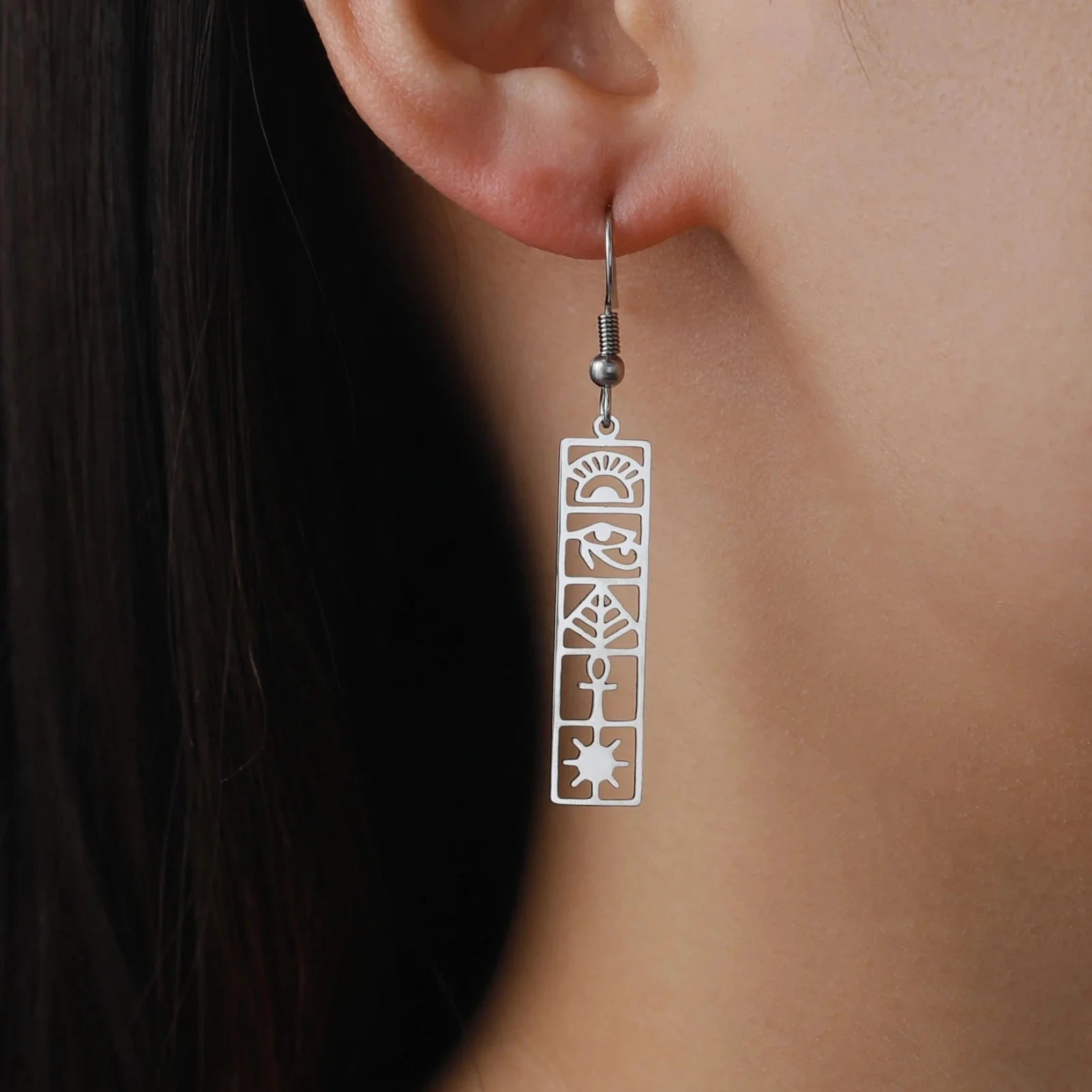 Boucles D'Oreilles Cartouches Hiéroglyphes Egypte argent style A