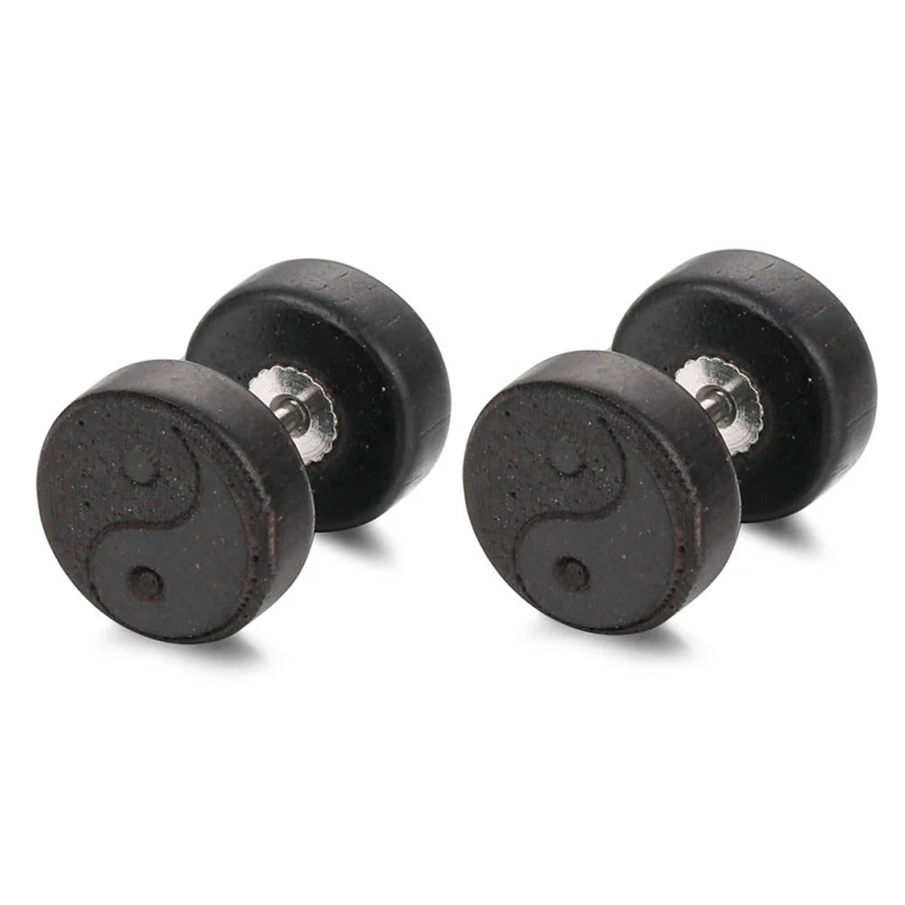 Ørestikker i træ Yin Yang sort