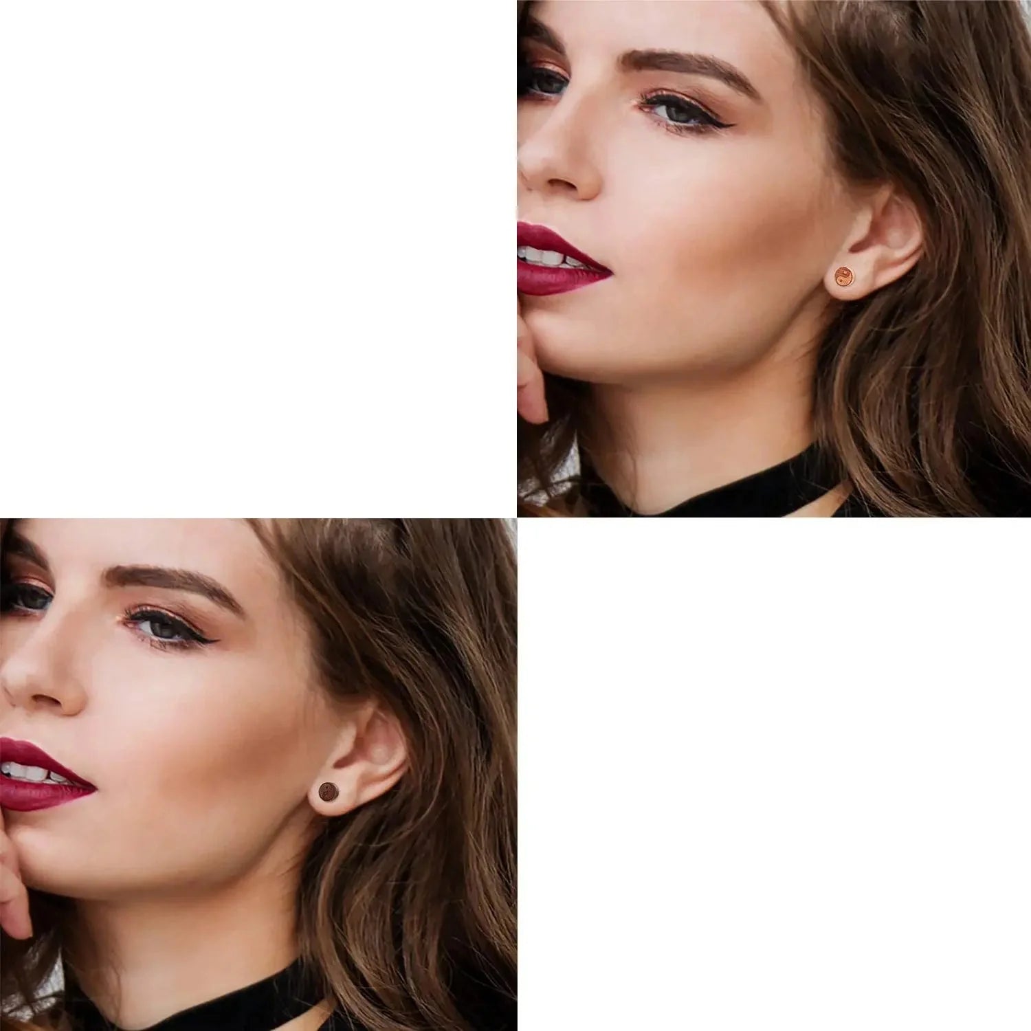 Boucles d'Oreilles Clou en Bois Yin Yang femme