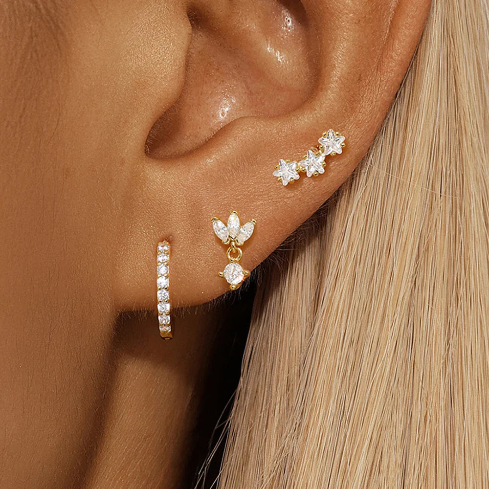 Boucles d'Oreilles Clou Etoiles en Zircon pour Femmes or