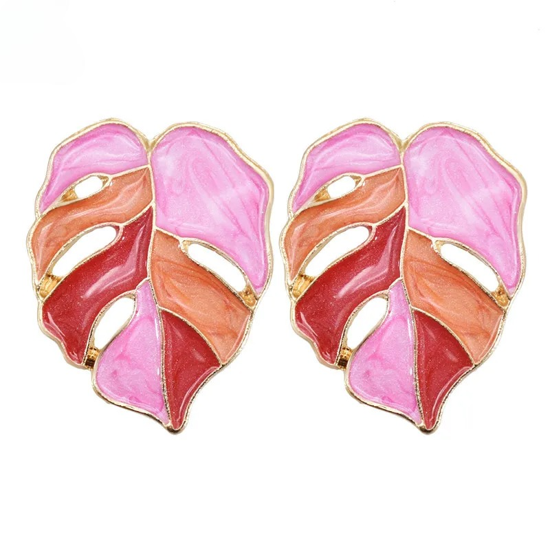 Boucles d'Oreilles Clou Feuille de Palmier rose