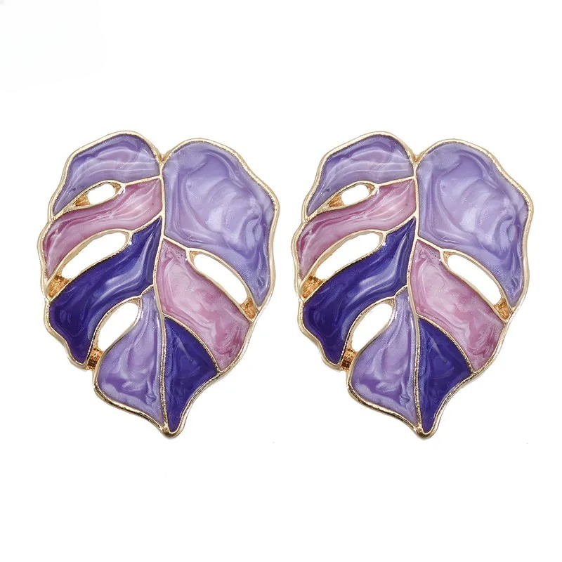 Boucles d'Oreilles Clou Feuille de Palmier violet