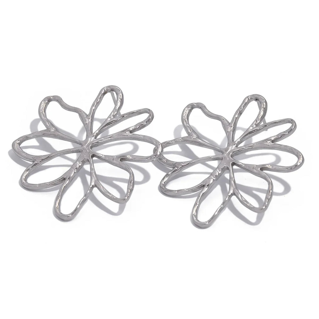 Boucles d'Oreilles Clou Fleurs Asymétriques argent
