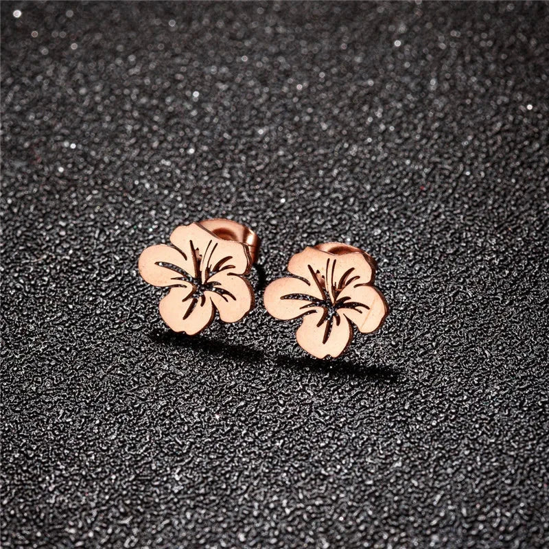 Boucles d'Oreilles Clou Fleurs Femme or rose