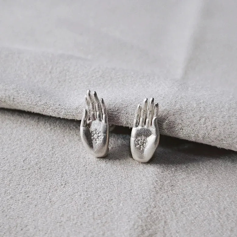 Boucles d'Oreilles Clou Main de Bouddha argent
