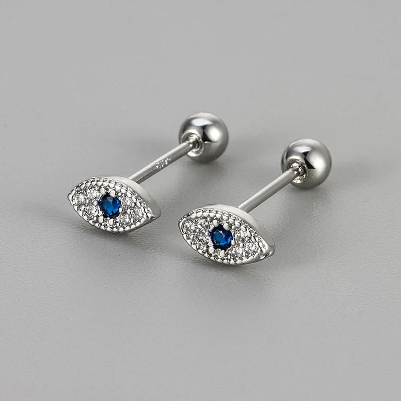 Boucles d'Oreilles Clou Contre le Mauvais Oeil en Strass argent