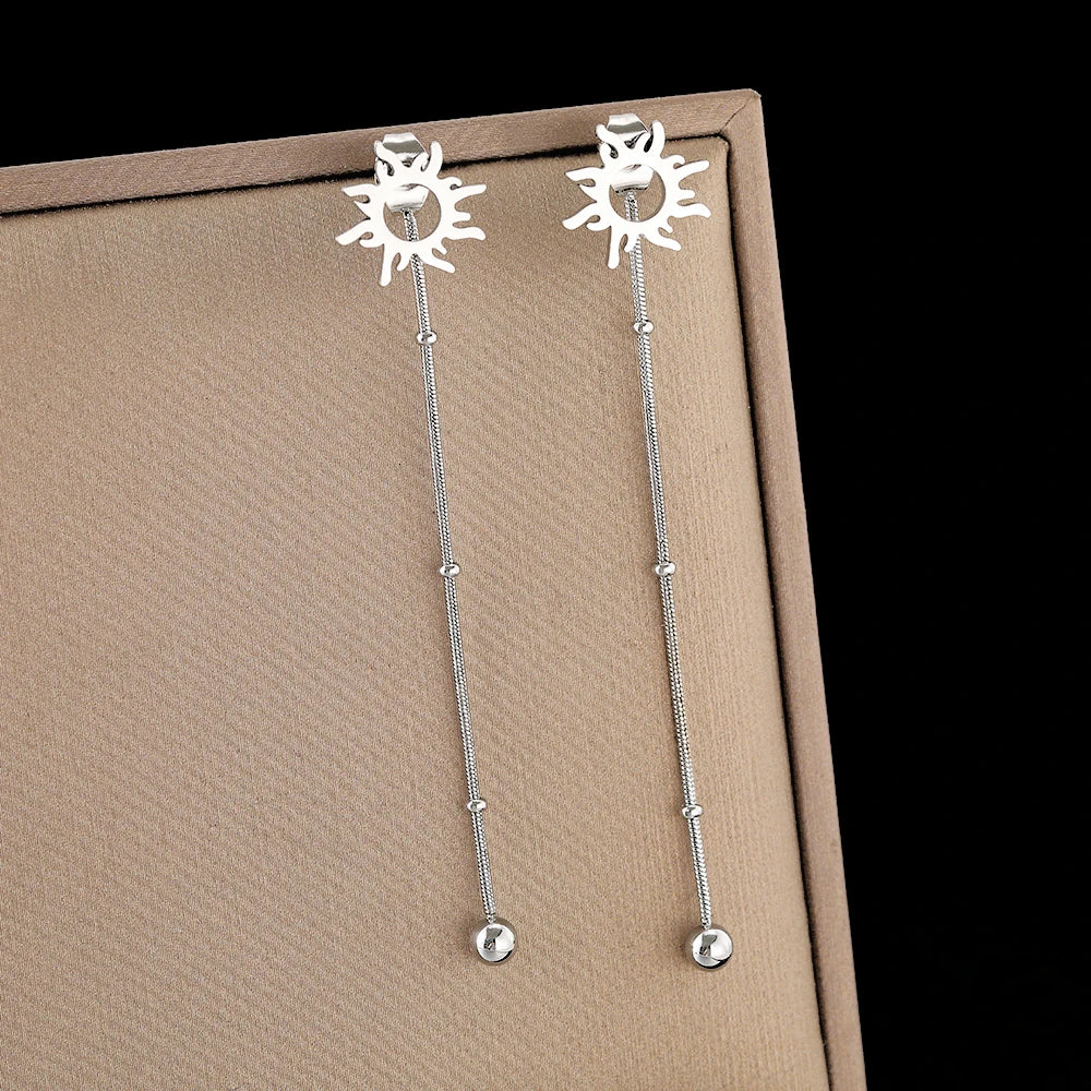 Boucles d'Oreilles Clou Pendantes Soleil argent