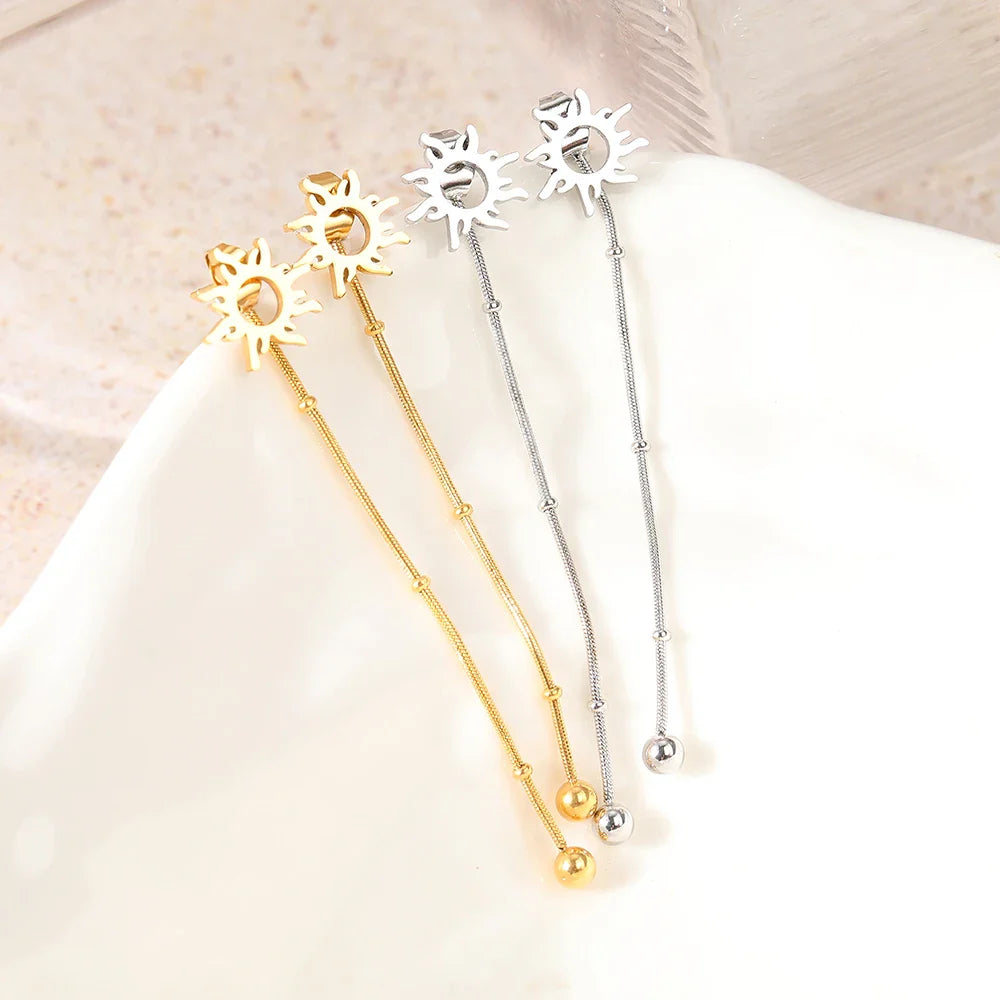 Boucles d'Oreilles Clou Pendantes Soleil argent