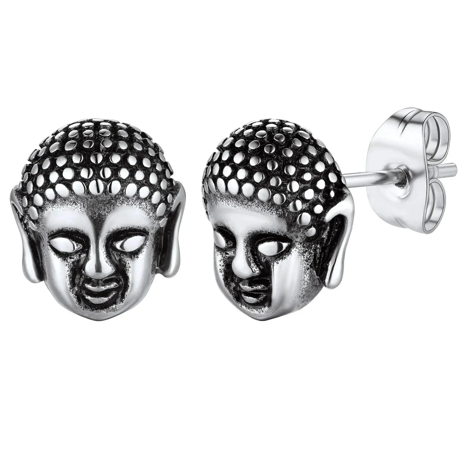 Boucles d'Oreilles Clou Tête de Bouddha argent