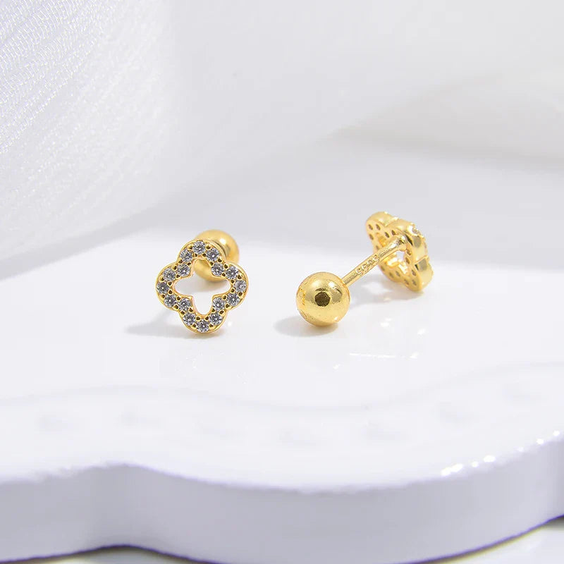 Øreringe Stift Kløver med 4 Blade i guld