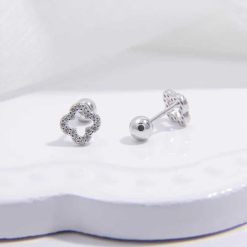 Øredobber med firkløver-stift i sølv