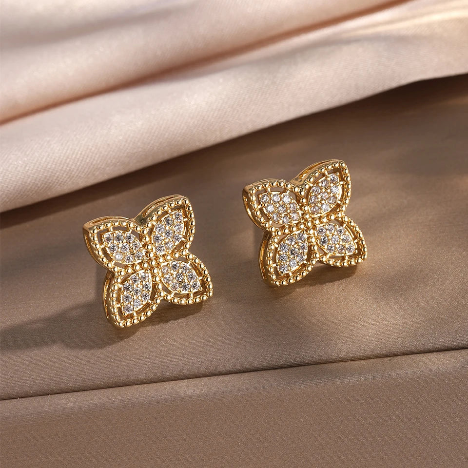 Øreringe Stift Kløver med 4 Blade i Zircon guld