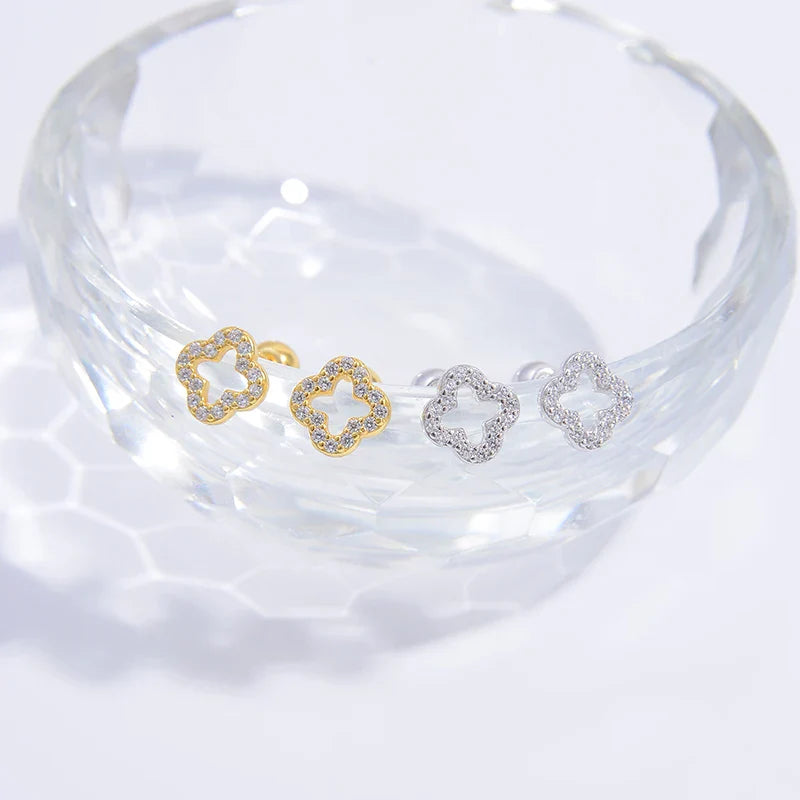 Øreringe Stift Kløver med 4 Blade i guld