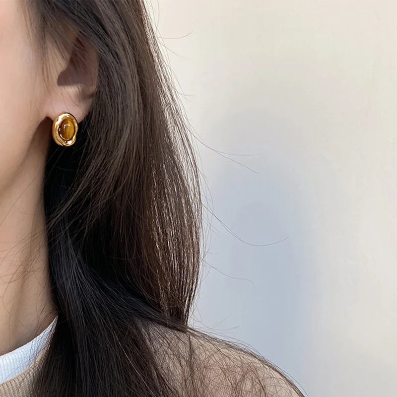 Boucles d'Oreilles Clous Ovales Oeil de Tigre