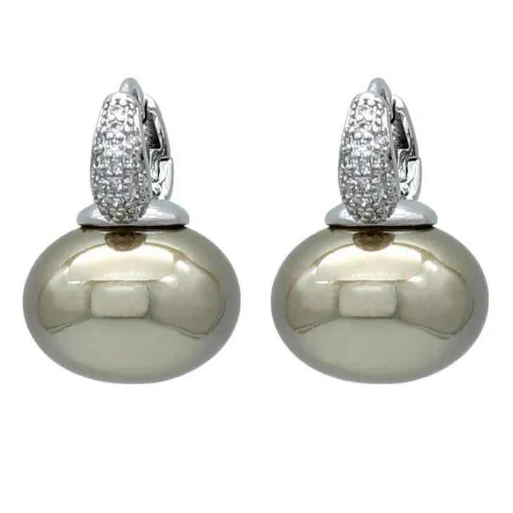 Creoler øreringe med blå perle og zirkon i sølv og beige