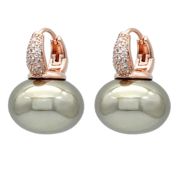 Creoler øreringe med blå perle og zirkon i guld og beige