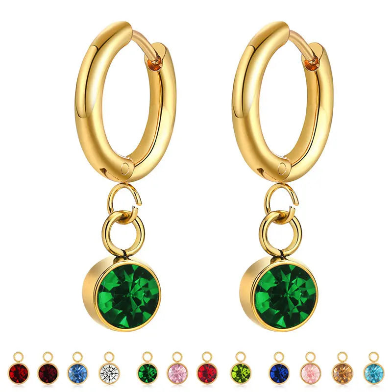 Boucles d'Oreilles Créoles avec Zircon Pierre de Naissance