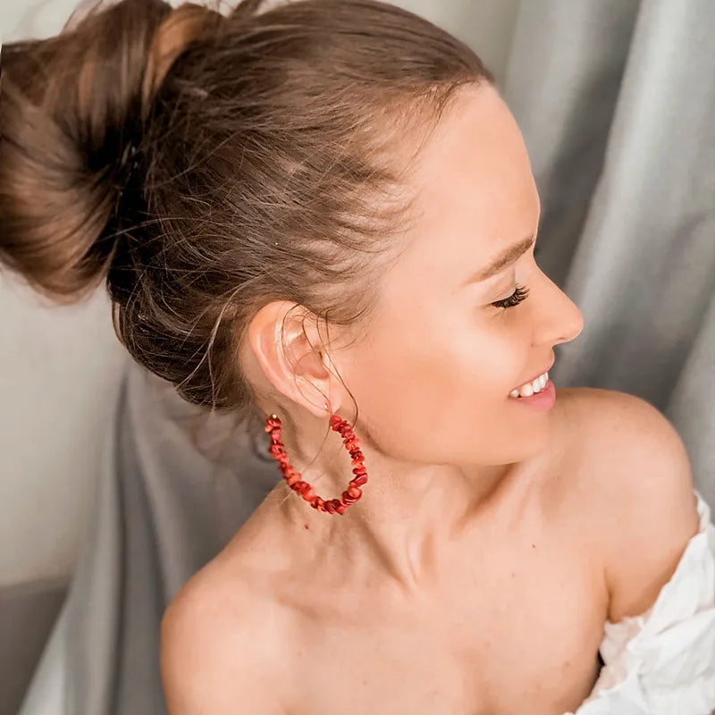 Boucles d'Oreilles Créoles Corail rouge