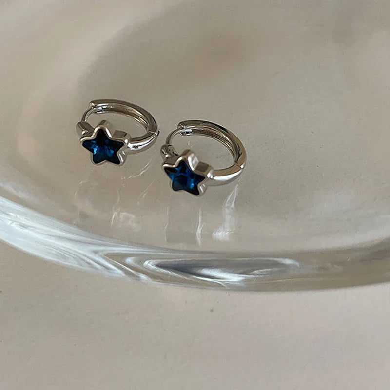 Boucles d'Oreilles Créoles Etoile Bleue