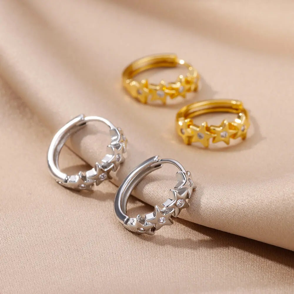 Creol øreringe med stjerner og zirkonia i sølv