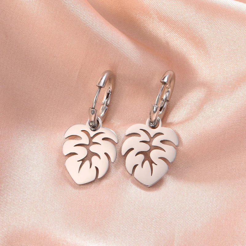 Boucles d'Oreilles Créoles Feuille de Palmier argent