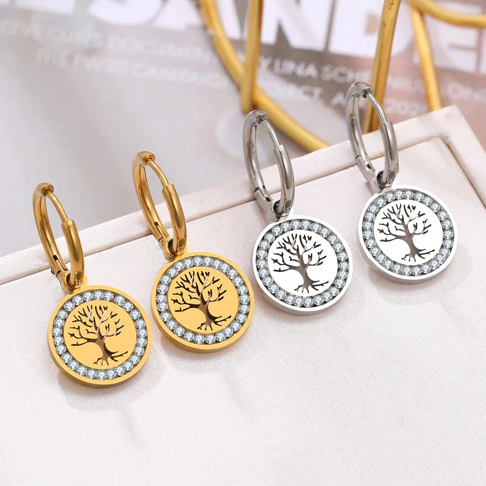 Visací kruhové náušnice Strom života stříbrné
